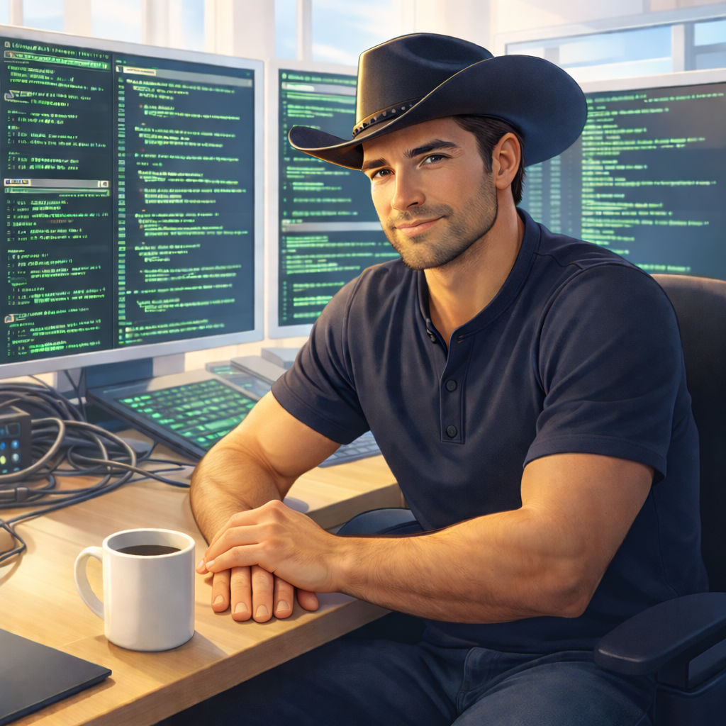 Ai cowboy working on code.
